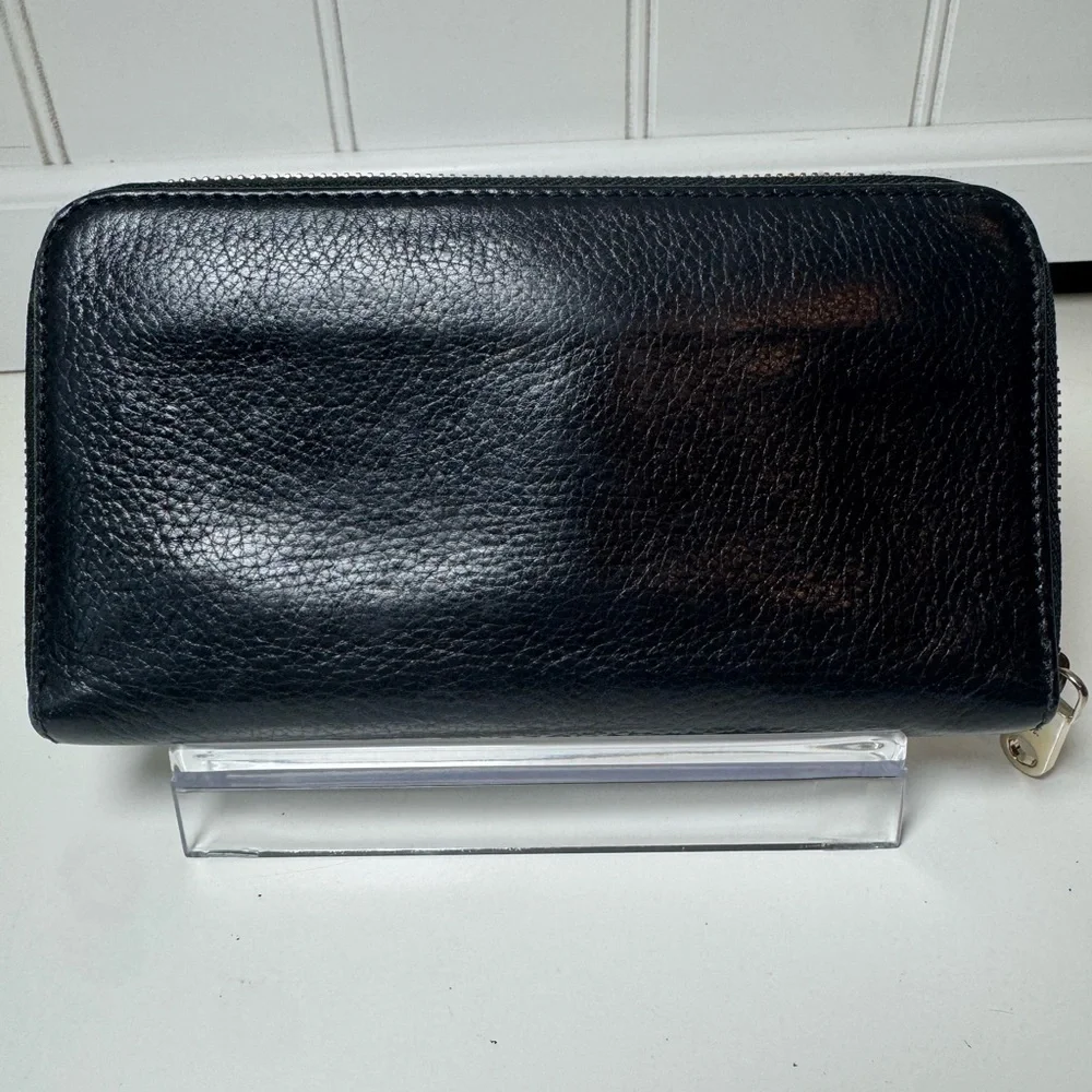 Chloé Continental Long Black Zippy Leather Wallet with Gold Tone Hardware